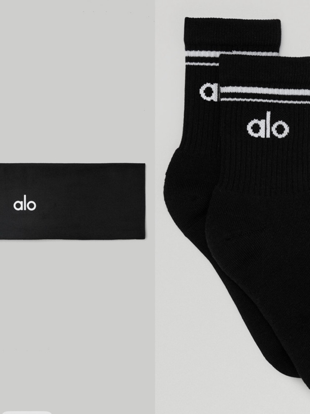 BUNDLE: ALO Black Half Crew Throwback Socks & Black Performance Conquer Headband